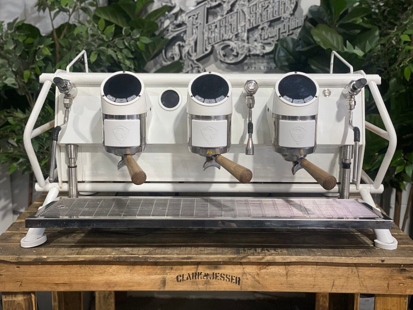 San Remo Cafe Racer White - 3 Group Commercial Espresso Machine - Timber