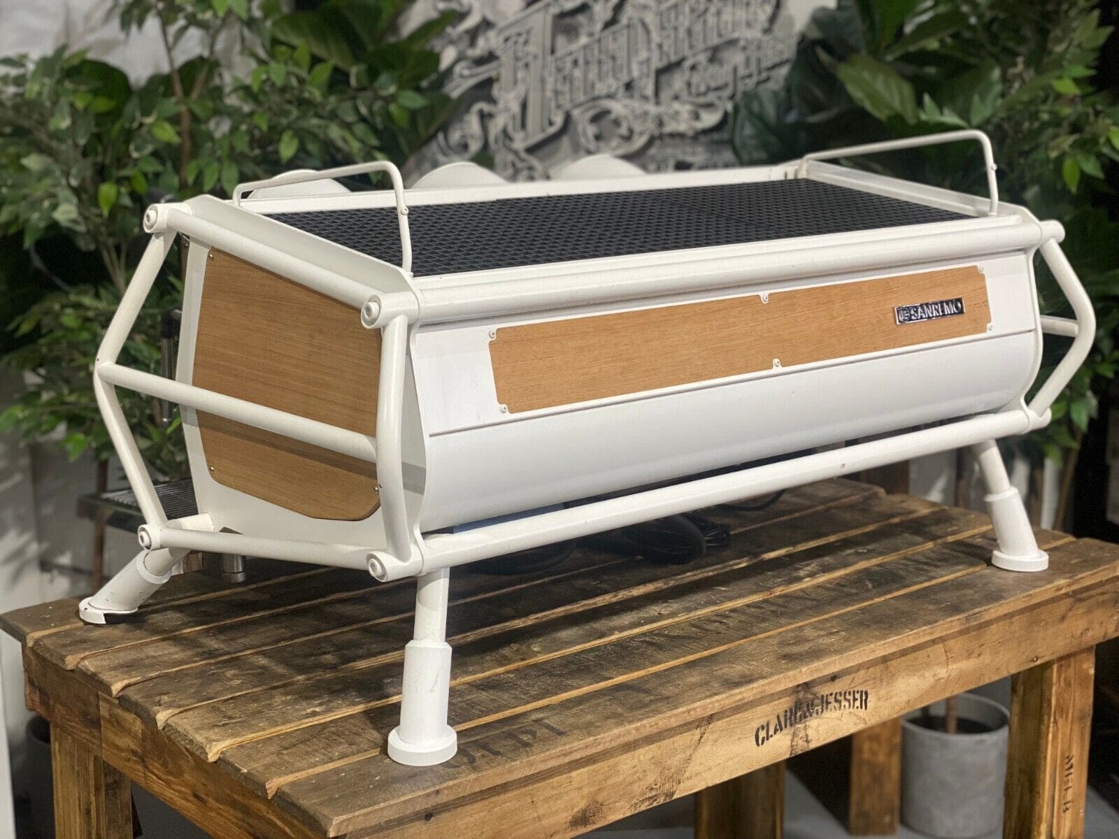 San Remo Cafe Racer White - 3 Group Commercial Espresso Machine - Timber