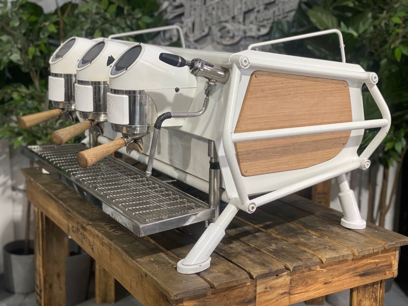 San Remo Cafe Racer White - 3 Group Commercial Espresso Machine - Timber