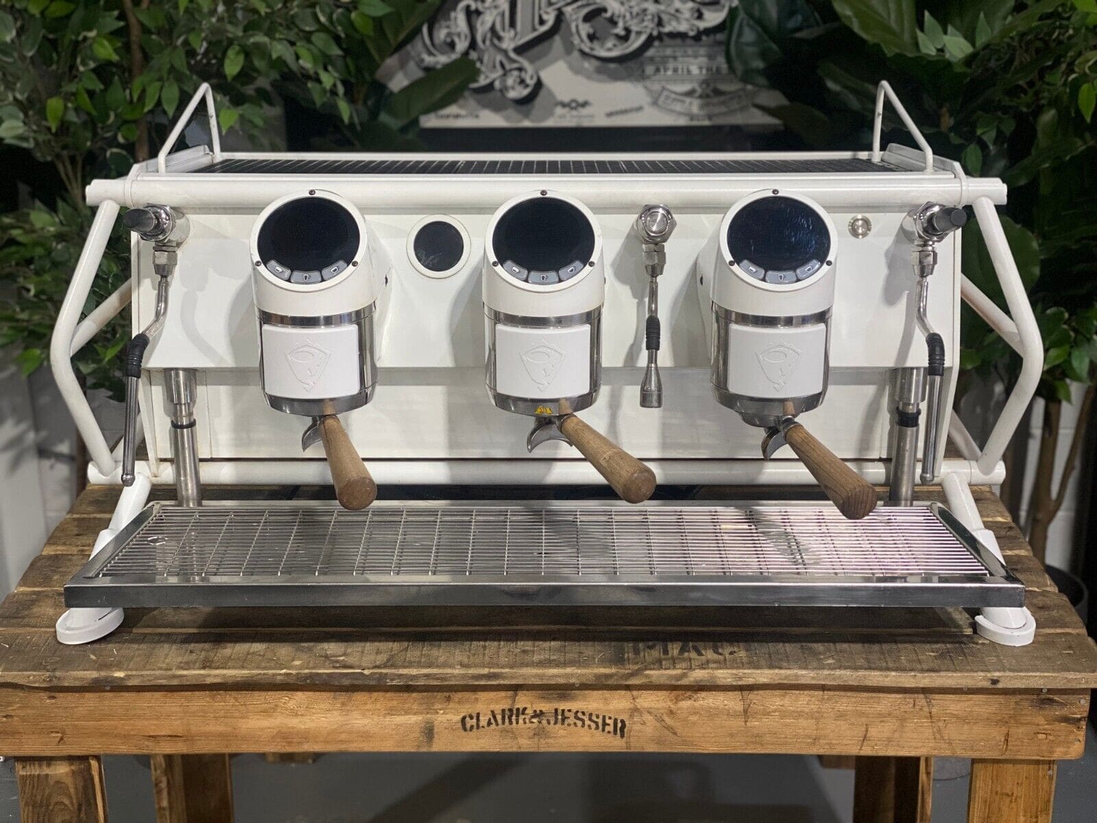San Remo Cafe Racer White - 3 Group Commercial Espresso Machine - Timber