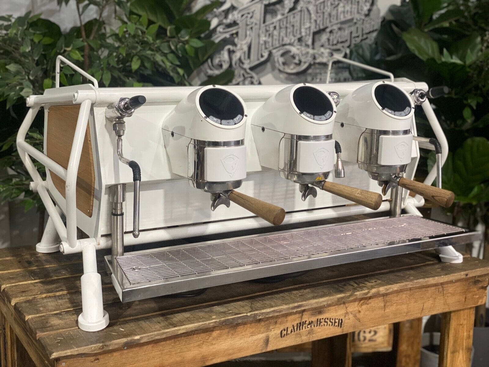 San Remo Cafe Racer White - 3 Group Commercial Espresso Machine - Timber