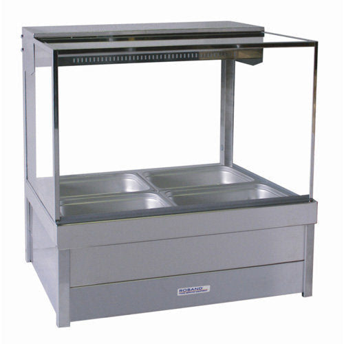 Roband Square Glass Hot Food Display Bar, 4 pans double row with roller doors