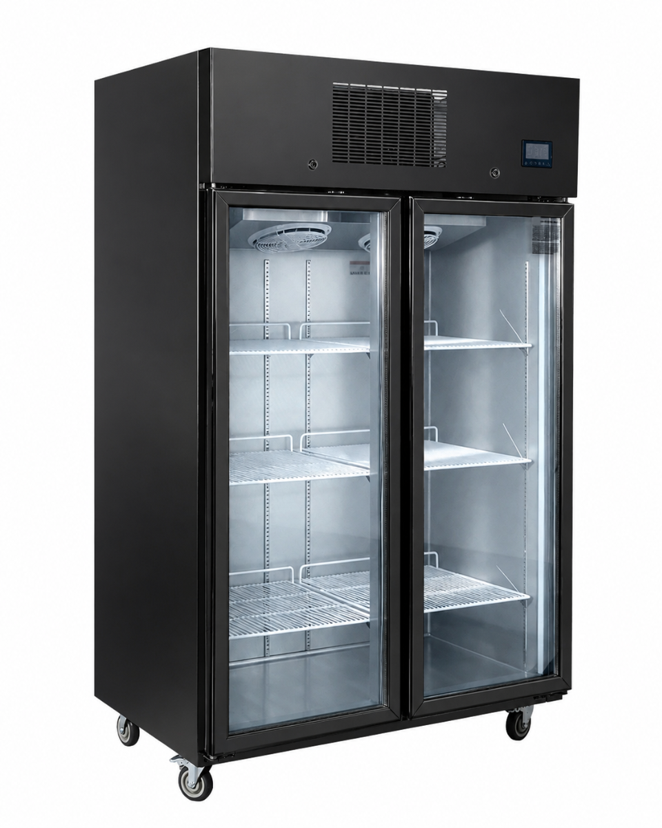Thermaster 1000L Full-Width Double Black Glass Door Upright Display Freezer - SFWFG1000B