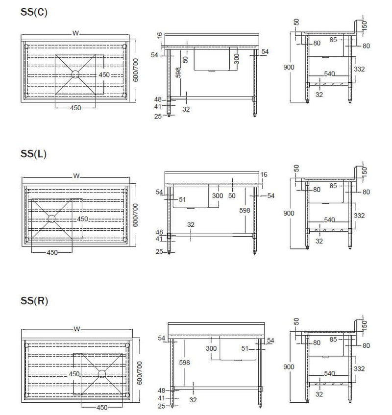 MixRite Sink Bench with Splashback 2100 x 700 x 900 mm SS1721C