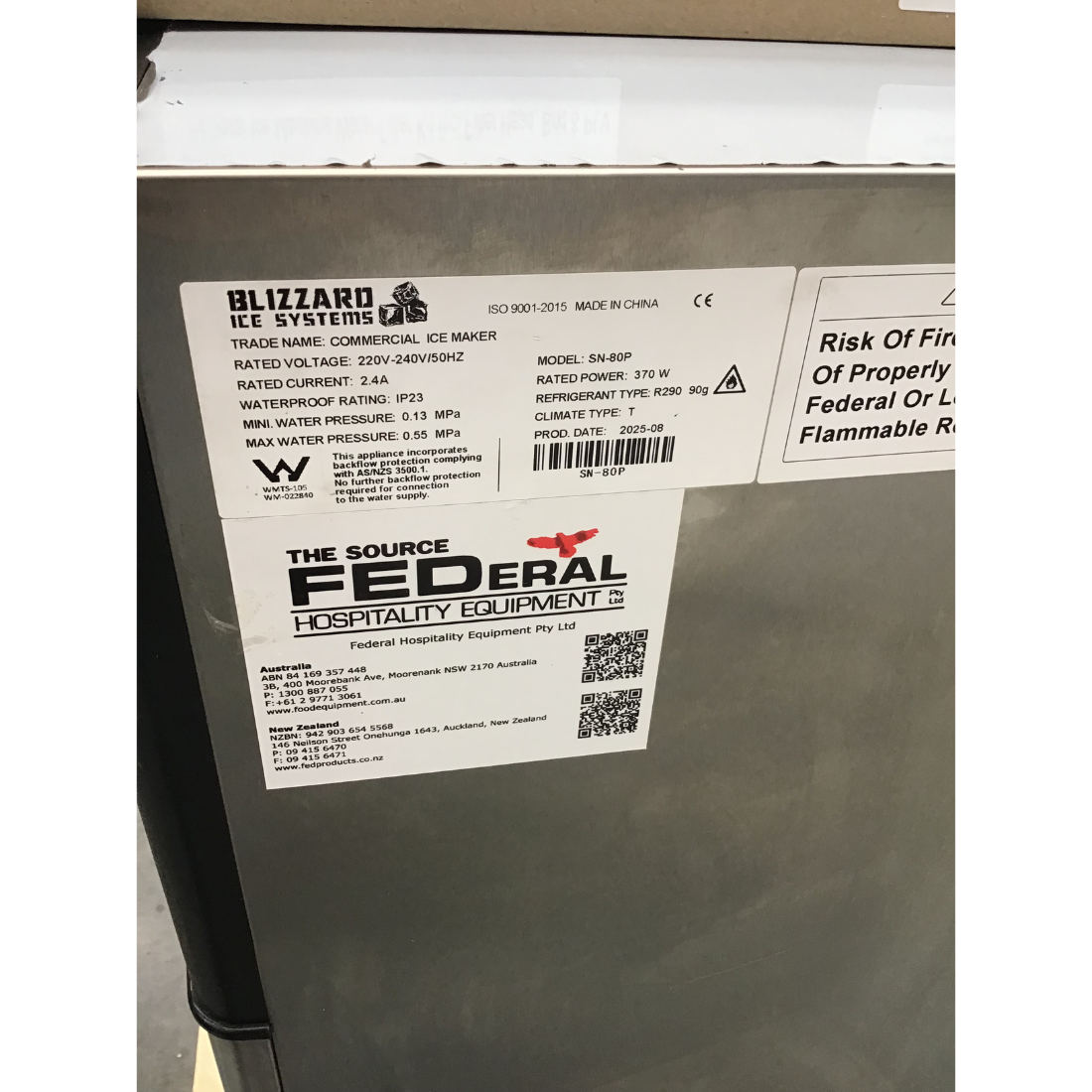 CLEARANCE - Blizzard Under Bench Ice Maker Air Cooled - SN-80P-NSW2181