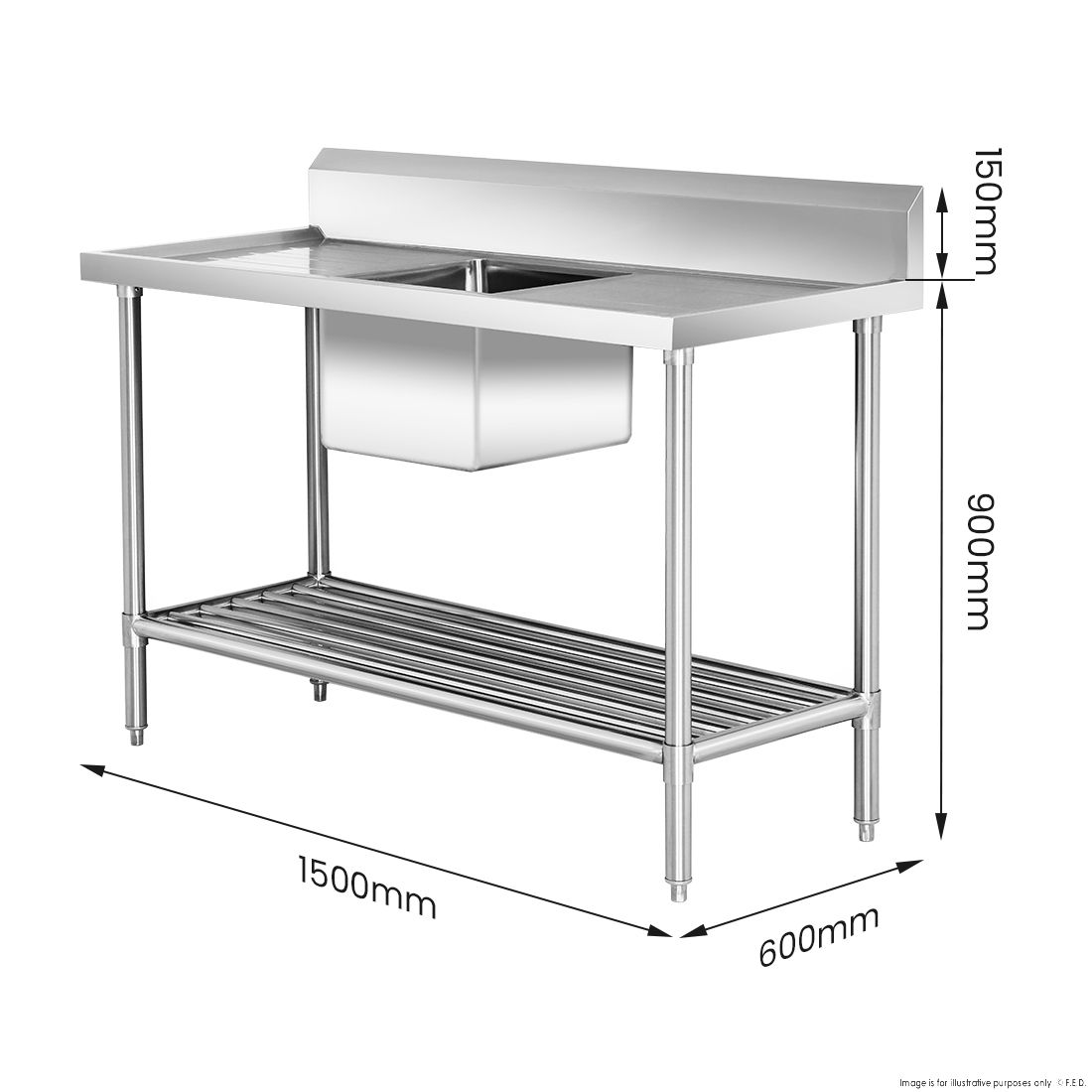 Modular Systems Single Centre Sink Bench & Pot Undershelf SSB6-1500C/A