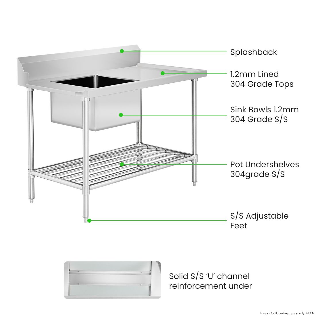 Modular Systems Left Inlet Single Sink Dishwasher Bench SSBD7-1200L/A