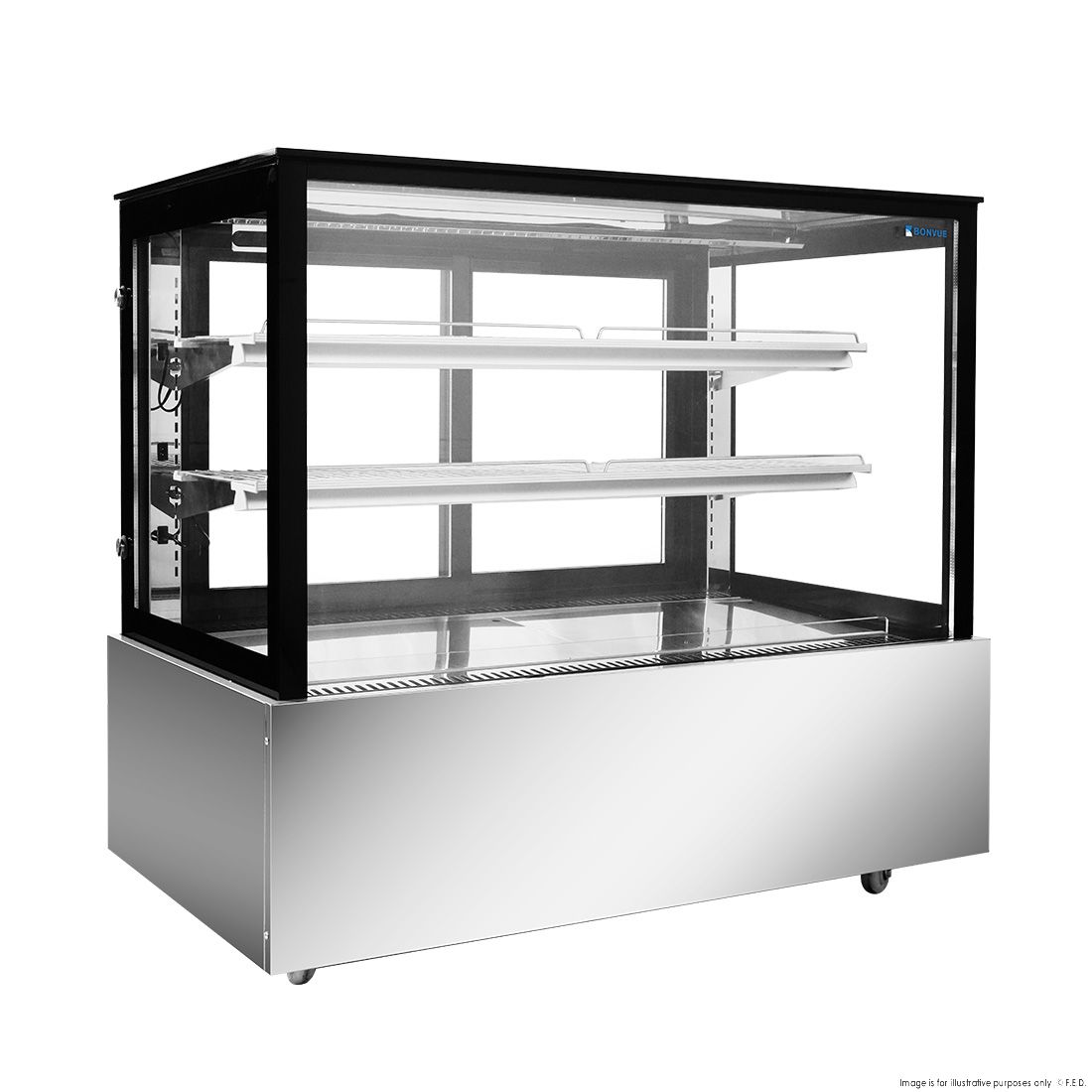 Bonvue Black Trim Square Glass Cake Display 2 Shelves 1200X700X1100 SSU120-2XB