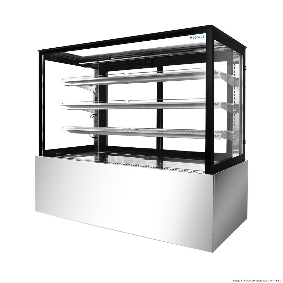 Bonvue Black Trim Square Glass Cake Display 2 Shelves 1200X700X1100 SSU120-2XB