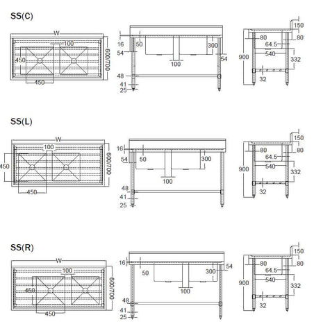 Mixrite Double Center Sink Bench - W1500 X D700 X H900