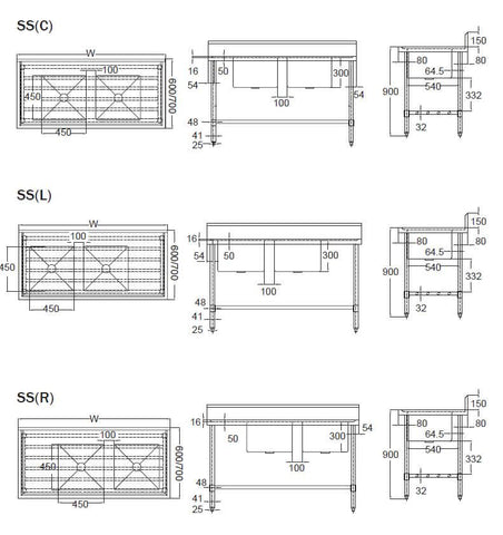 Mixrite Double Left Sink Bench - W2100 X D600 X H900 SS2621L