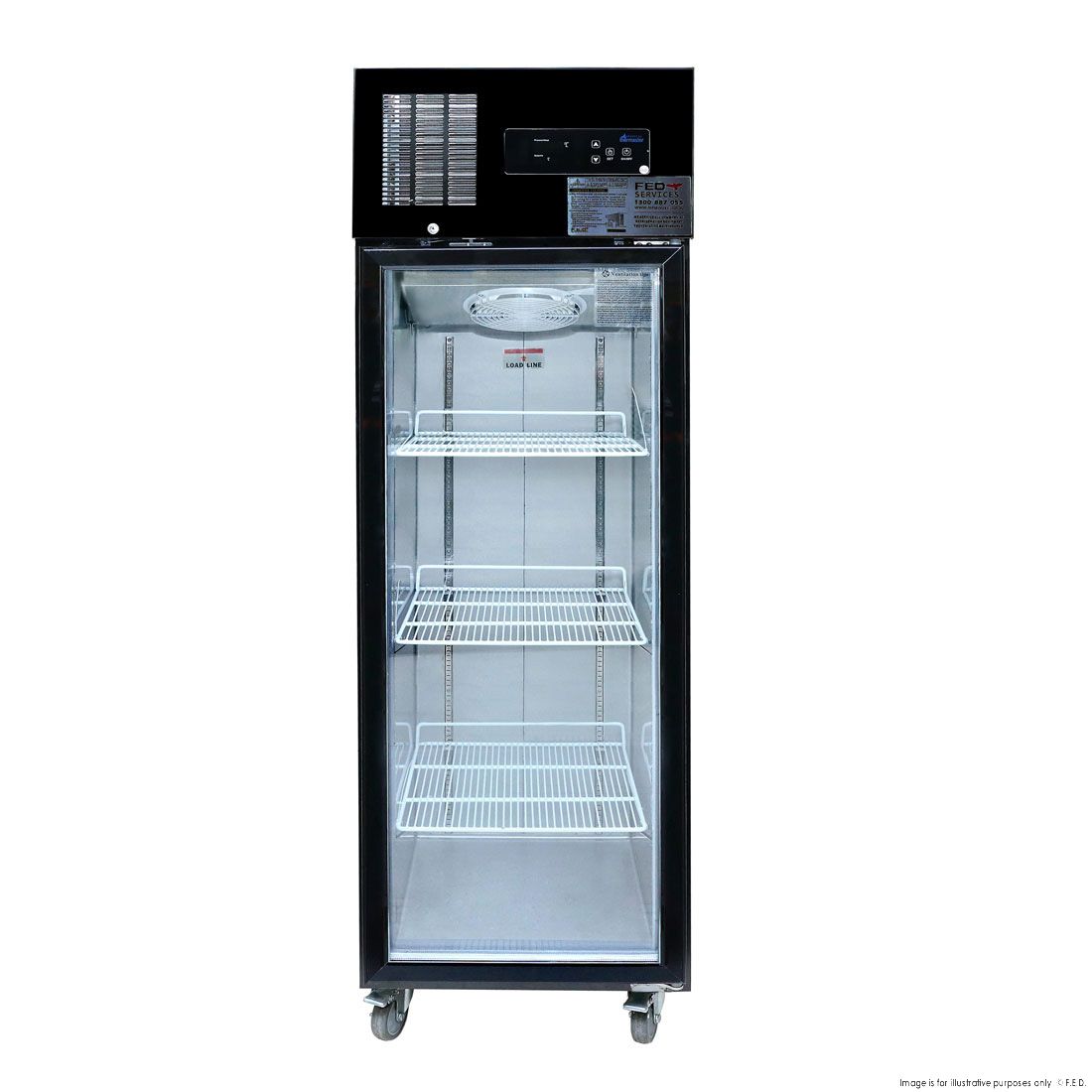 Thermaster Single Glass Door Upright Fridge Black Stainless Steel SUCG500B