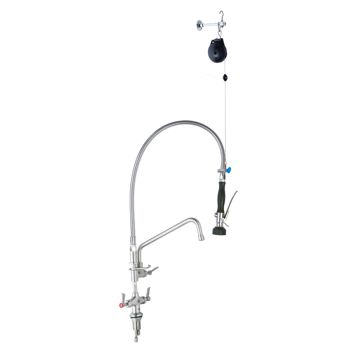 3Monkeez Stainless Steel Line Retractor Dual Hob Mounted Pre Rinse Unit With12" Pot Filler - T-3M53512