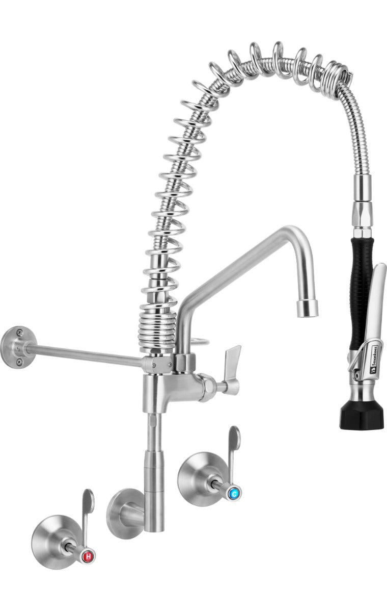3Monkeez Compact Stainless Steel Wall Stops And Elbow Pre Rinse Unit With 12" Pot Filler - T-3M53822-C