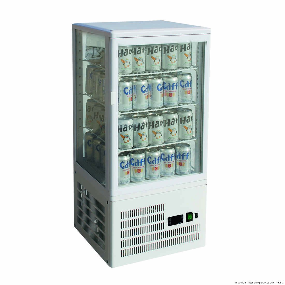 2NDs: Thermaster Four-Sided Countertop Beverage Display Fridge White TCBD78W-NSW1808