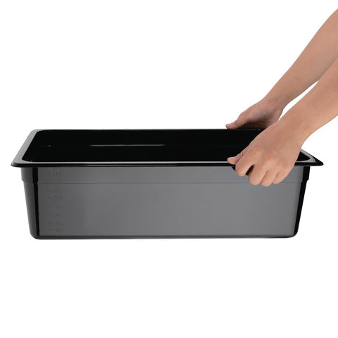 Vogue Black Polycarbonate 1/1 Gastronorm Tray 150mm - U456