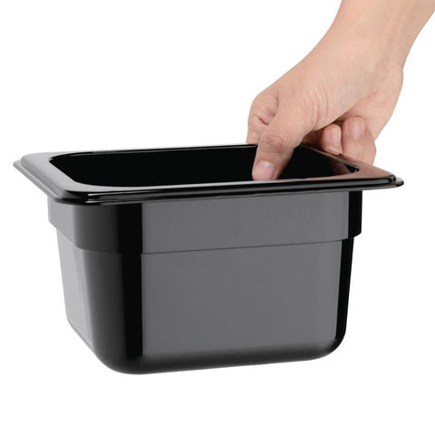 Vogue Black Polycarbonate 1/6 Gastronorm Tray 100mm - U470