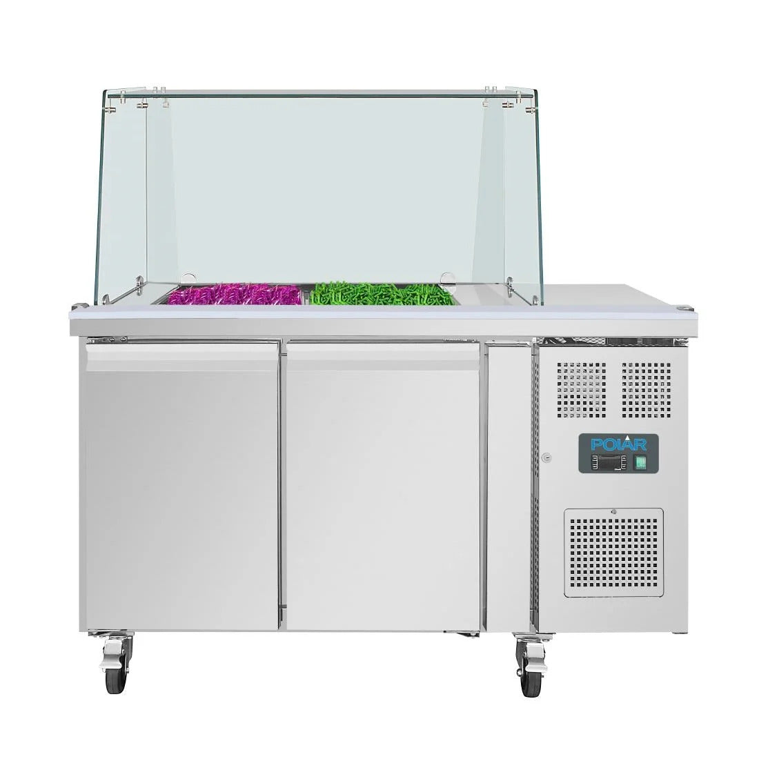 Polar U-Series GN Saladette Counter with Square Sneeze Guard 2 Door