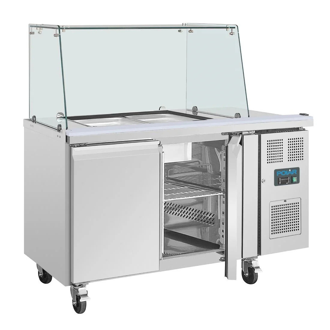 Polar U-Series GN Saladette Counter with Square Sneeze Guard 2 Door