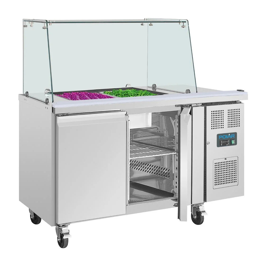 Polar U-Series GN Saladette Counter with Square Sneeze Guard 2 Door