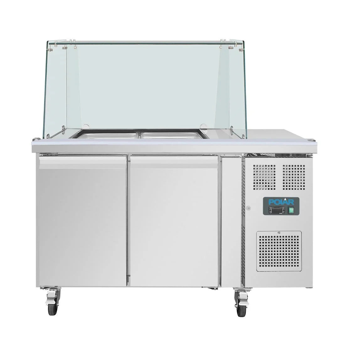 Polar U-Series GN Saladette Counter with Square Sneeze Guard 2 Door