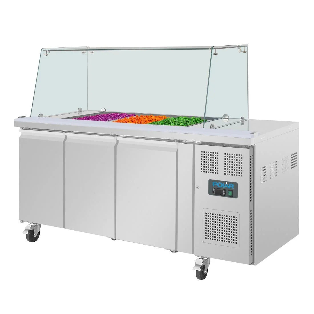 Polar U-Series GN Saladette Counter with Square Sneeze Guard 3 Door