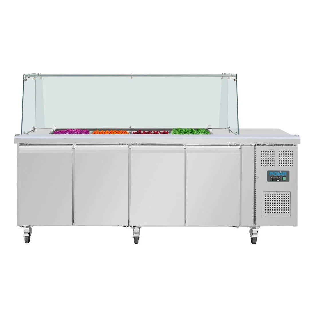 Polar U-Series GN Saladette Counter with Square Sneeze Guard 4 Door