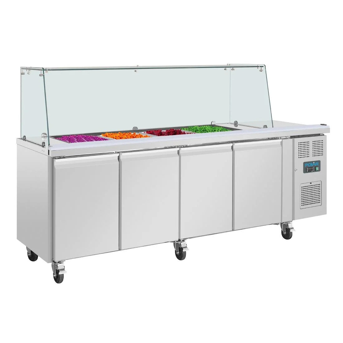 Polar U-Series GN Saladette Counter with Square Sneeze Guard 4 Door