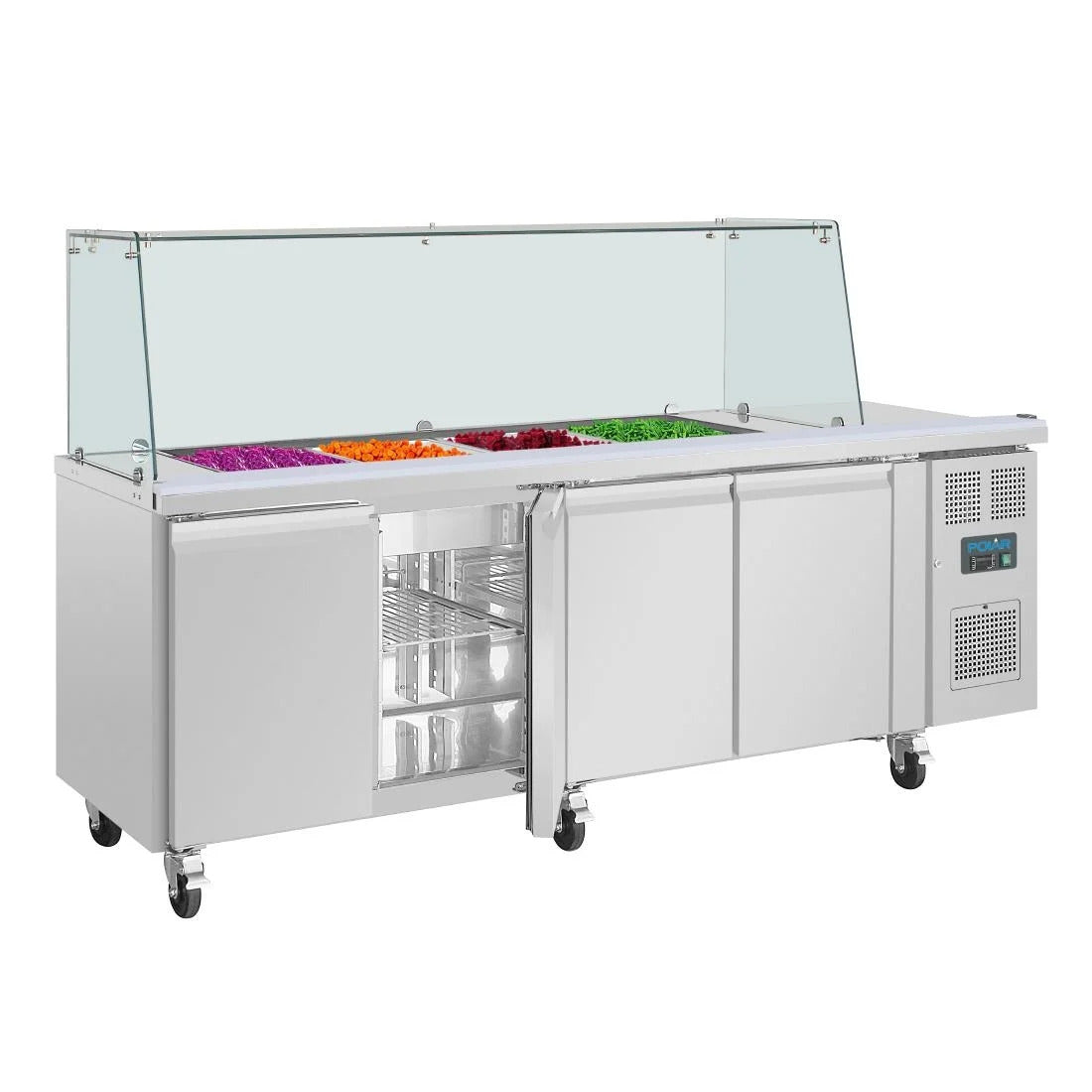 Polar U-Series GN Saladette Counter with Square Sneeze Guard 4 Door