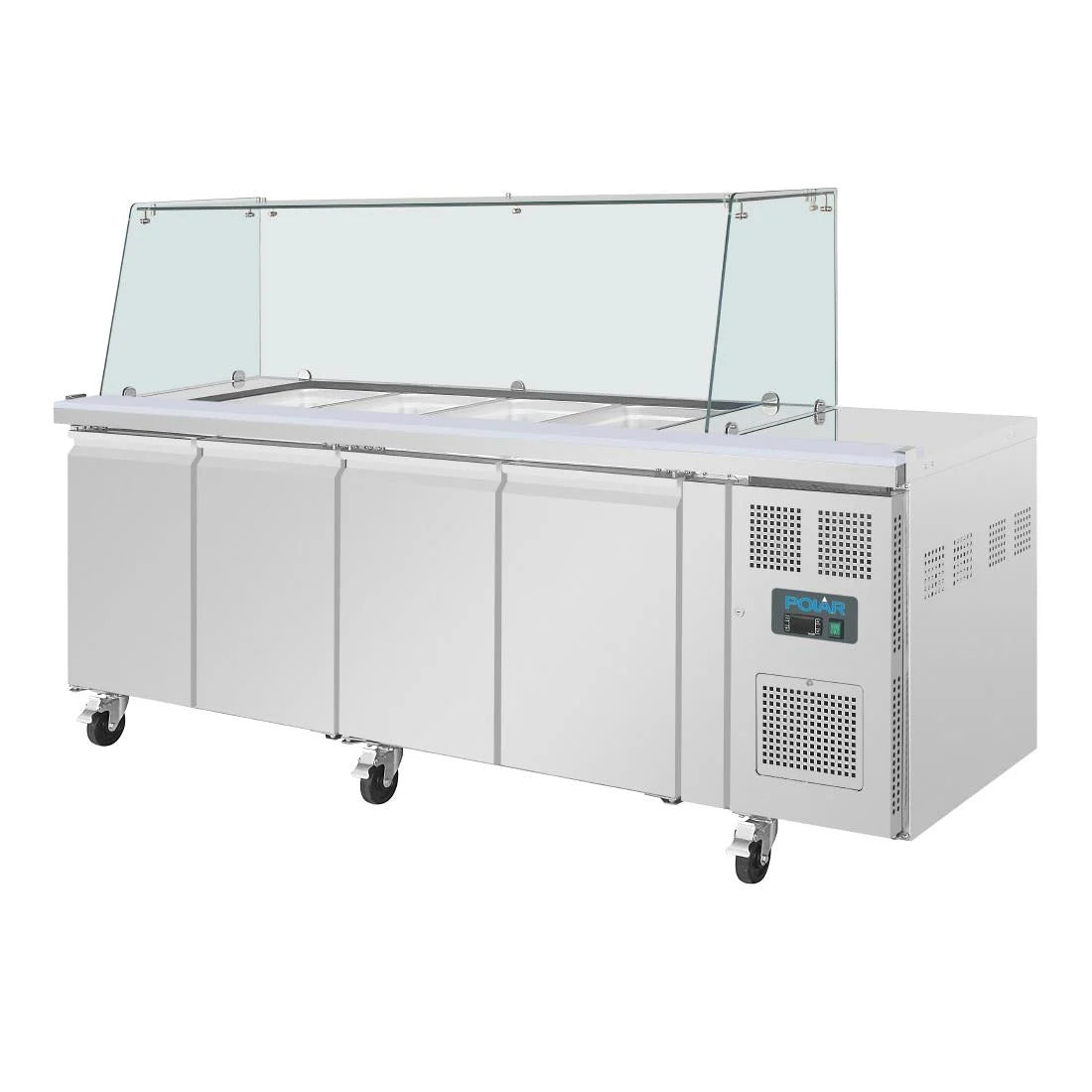 Polar U-Series GN Saladette Counter with Square Sneeze Guard 4 Door