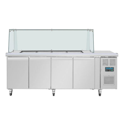 Polar U-Series GN Saladette Counter with Square Sneeze Guard 4 Door