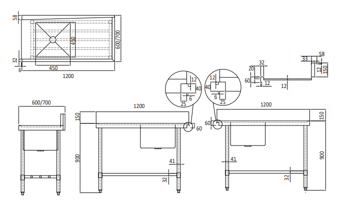 MixRite Stainless Steel Dishwasher Right-Handed Single Inlet Sink W1200 X D600