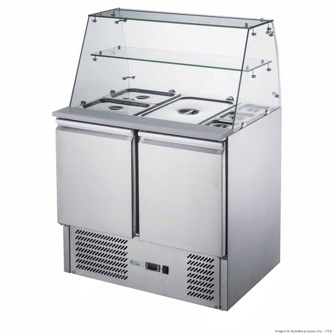 FED-X Two Door Salad Prep Fridge With Square Glass Top XS900GC