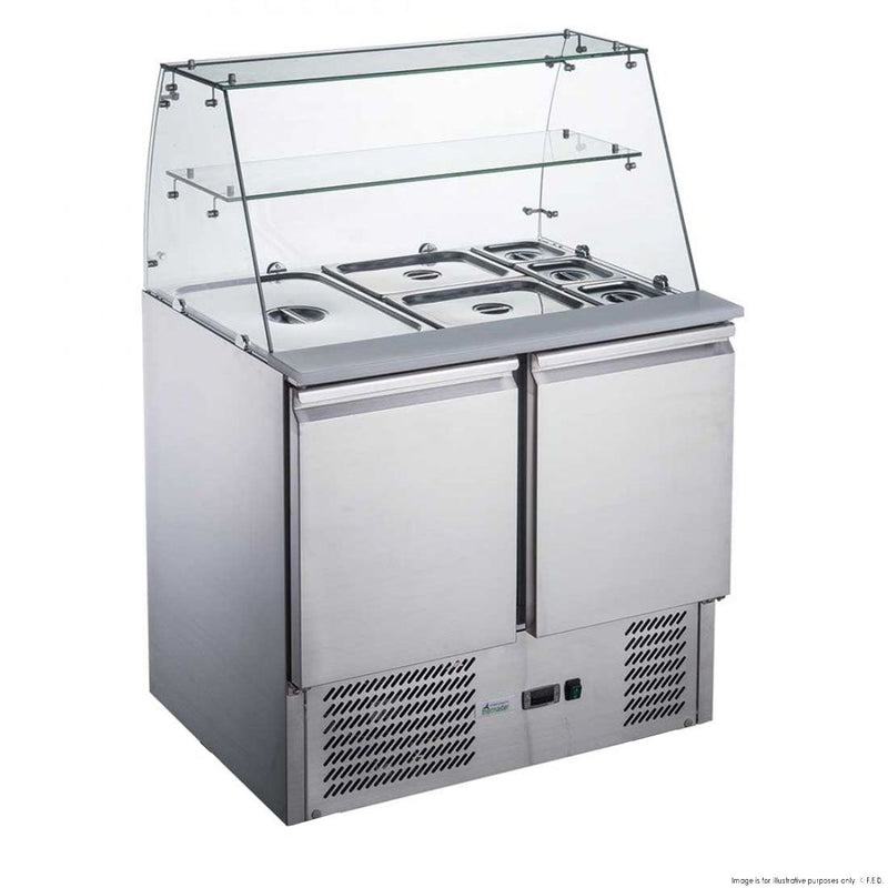 FED-X Two Door Salad Prep Fridge With Square Glass Top XS900GC