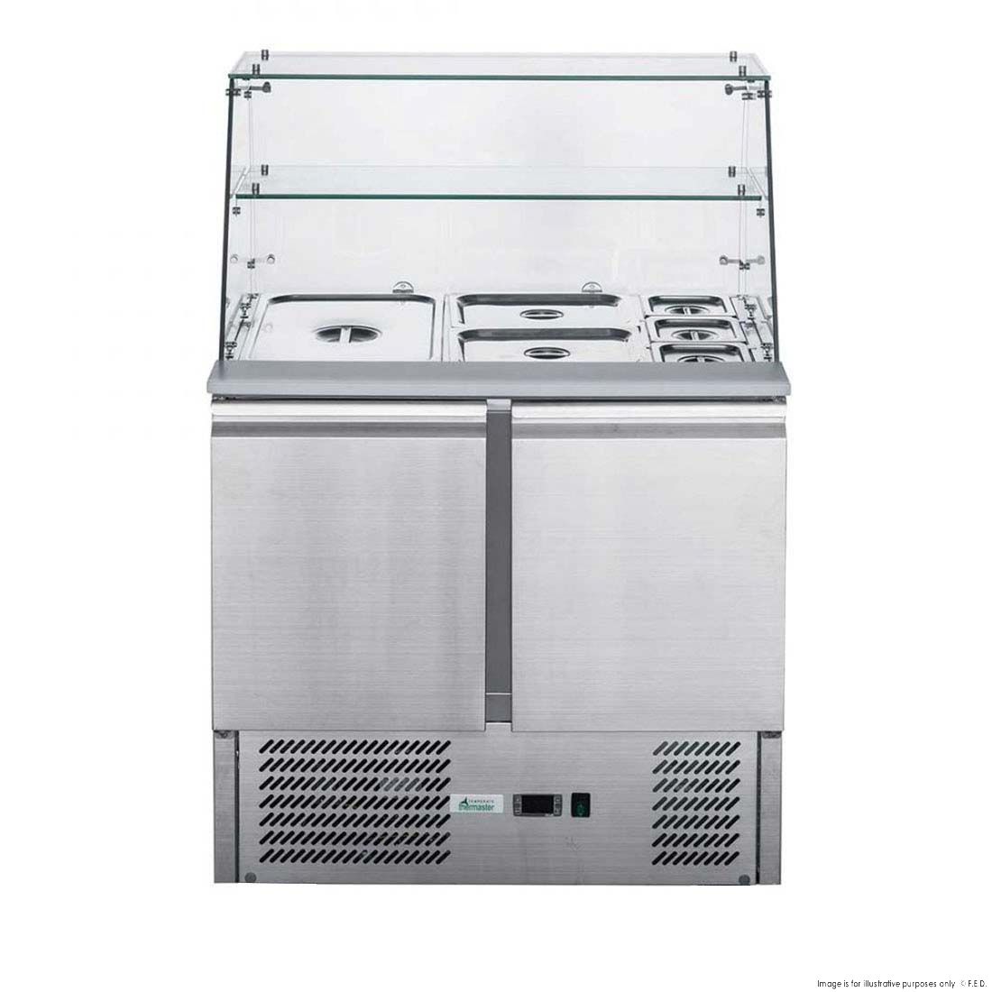 FED-X Two Door Salad Prep Fridge With Square Glass Top XS900GC