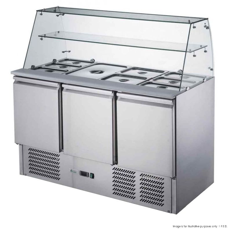 FED-X Three Door Salad Prep Fridge With Glass Top XS903GC