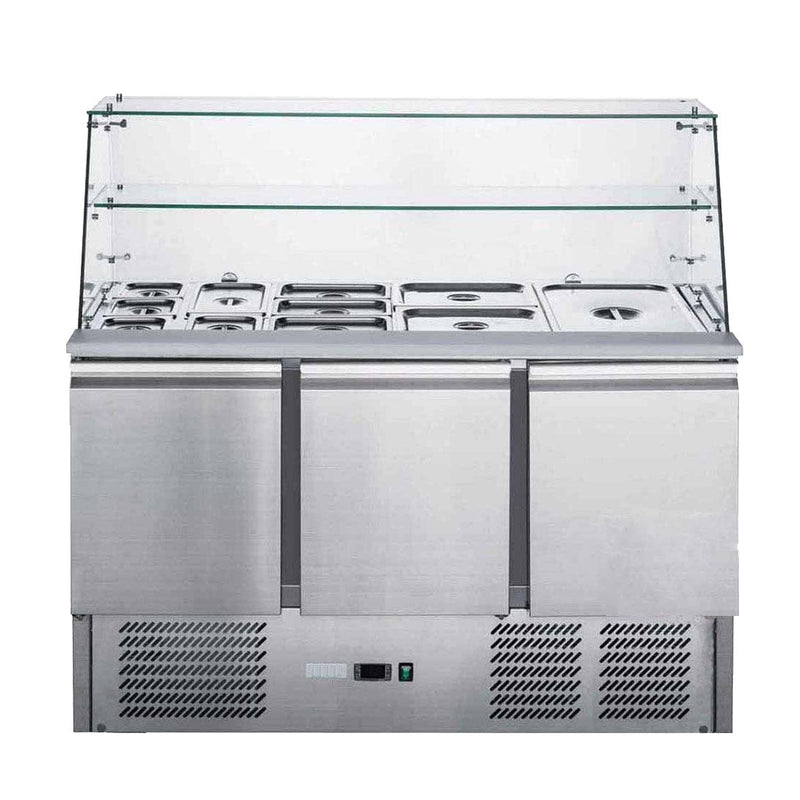 FED-X Three Door Salad Prep Fridge With Glass Top XS903GC