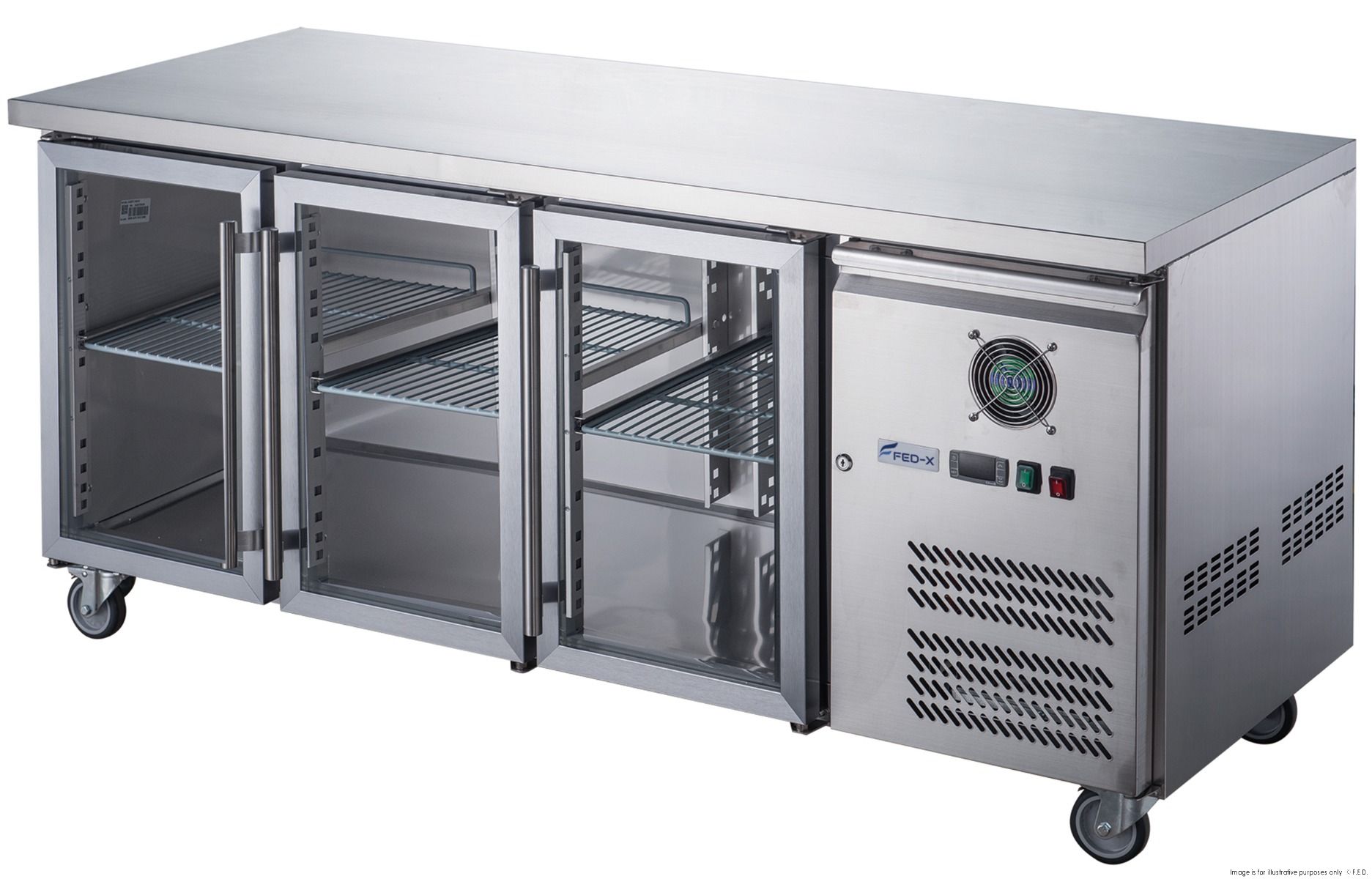 FED-X Three Glass Door Bench Fridge XUB7C18G3V