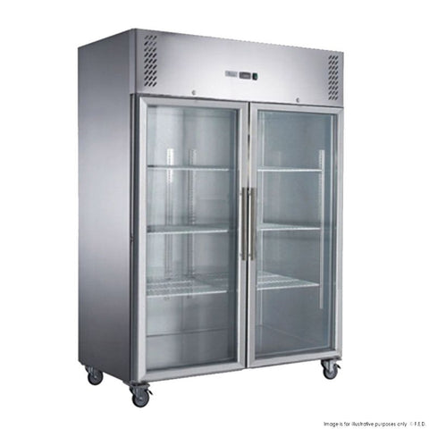 Ex-showroom: FED-X S/S Two Full Glass Door Upright Fridge XURC1410G2V-NSW1693