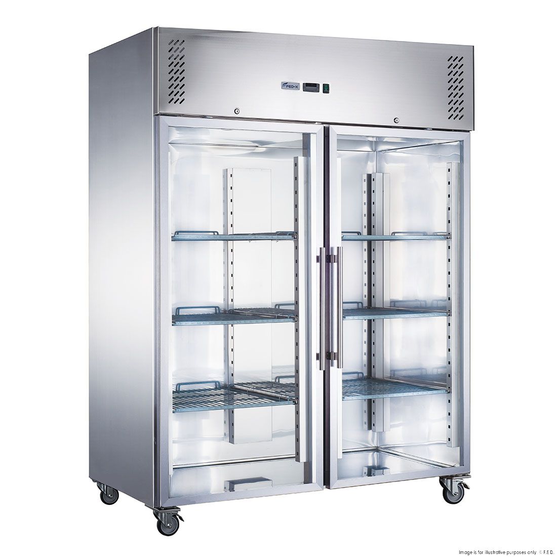 CLEARANCE - FED-X S/S Two Full Glass Door Upright Freezer - XURF1410G2V-NSW2162
