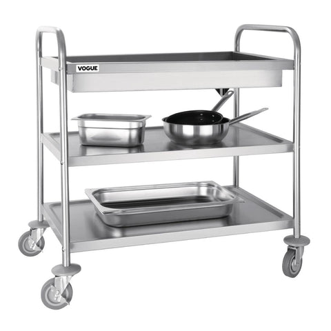 Vogue Stainless Steel 3 Tier Deep Tray Clearing Trolley