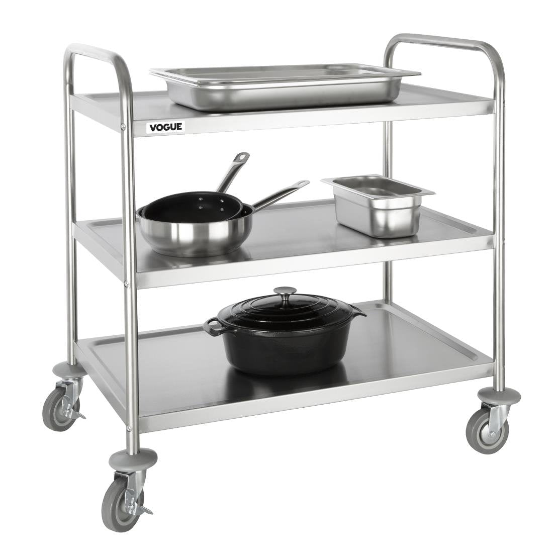 Vogue Stainless Steel 3 Tier Clearing Trolley Large