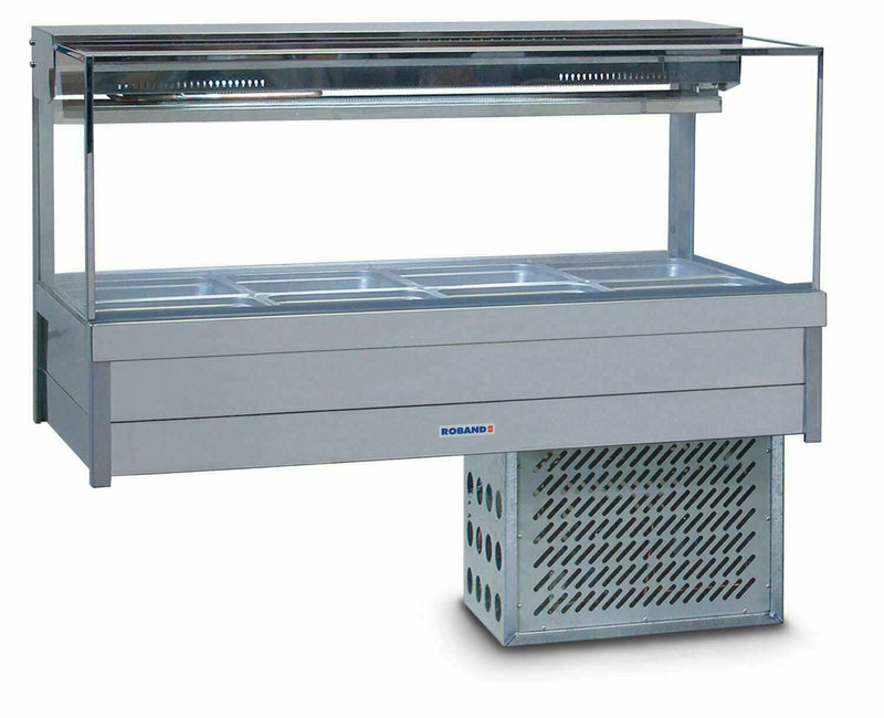 Roband Square Glass Refrigerated Display Bar 8 pans - Piped and Foamed only (no motor)