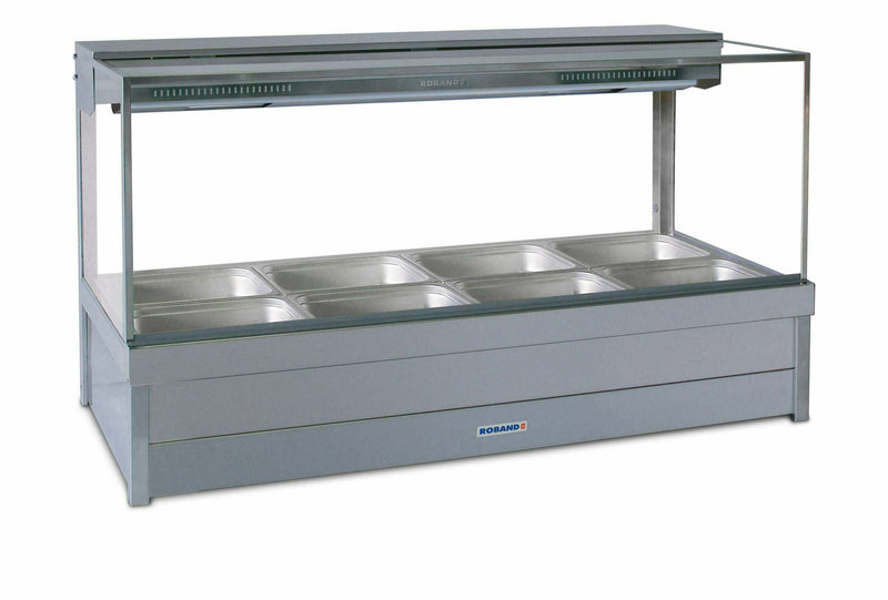 Roband Square Glass Hot Food Display Bar, 8 pans double row