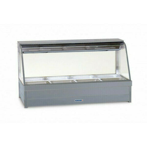 Roband Curved Glass Hot Food Display Bar, 8 pans double row with roller doors