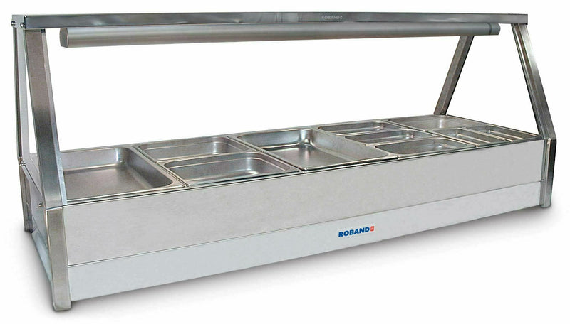 Roband Straight Glass Hot Food Display Bar, 10 pans double row with roller door