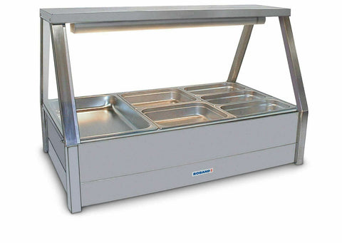 Roband Straight Glass Hot Food Display Bar, 6 pans double row