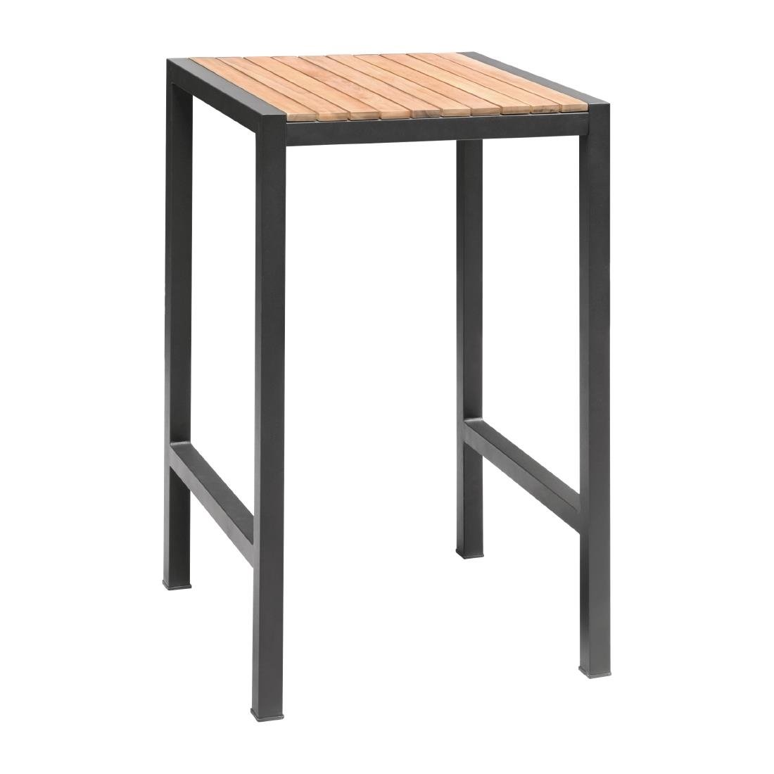 Bolero Square Steel and Acacia Bar Table 600mm