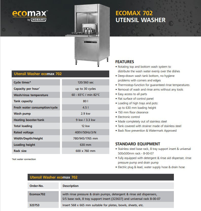 Hobart Ecomax Utensil Washer