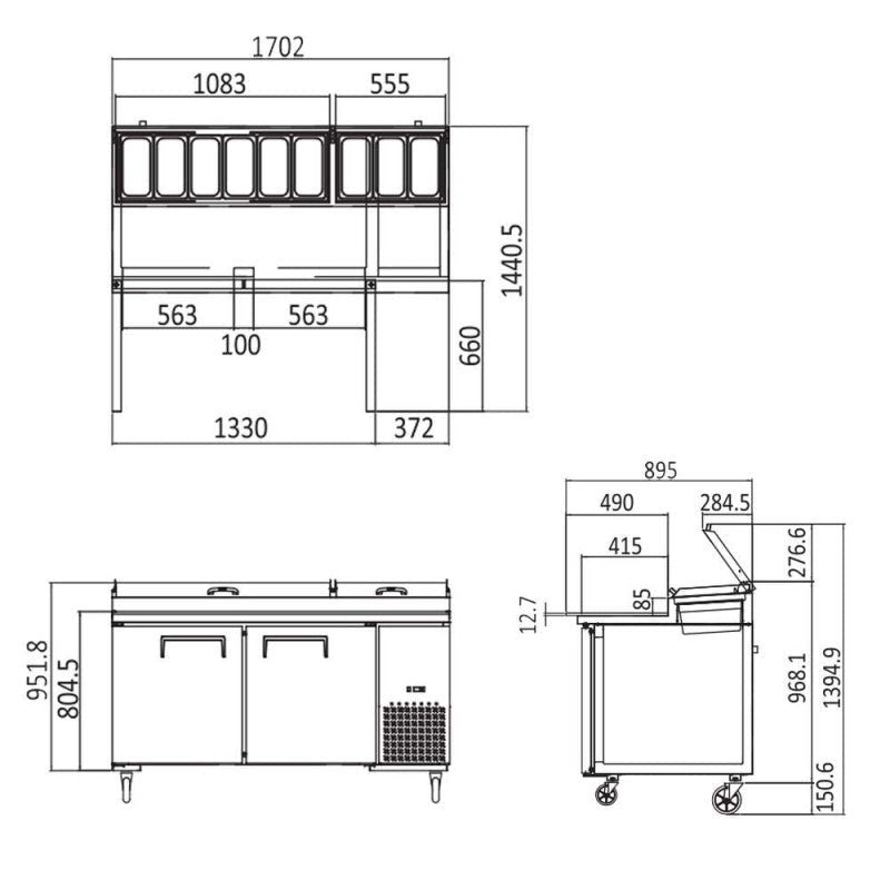 AG 2 Door Saladette Fridge - Fits 9 x 1/3 GN Trays